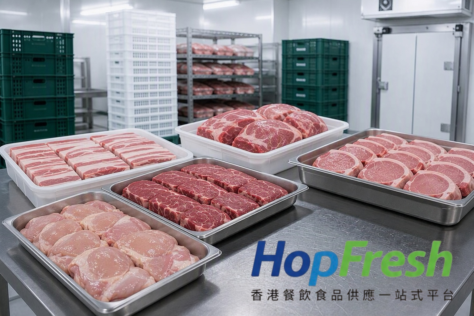 冷倉中為餐飲供應準備的肉類及魚類食材
